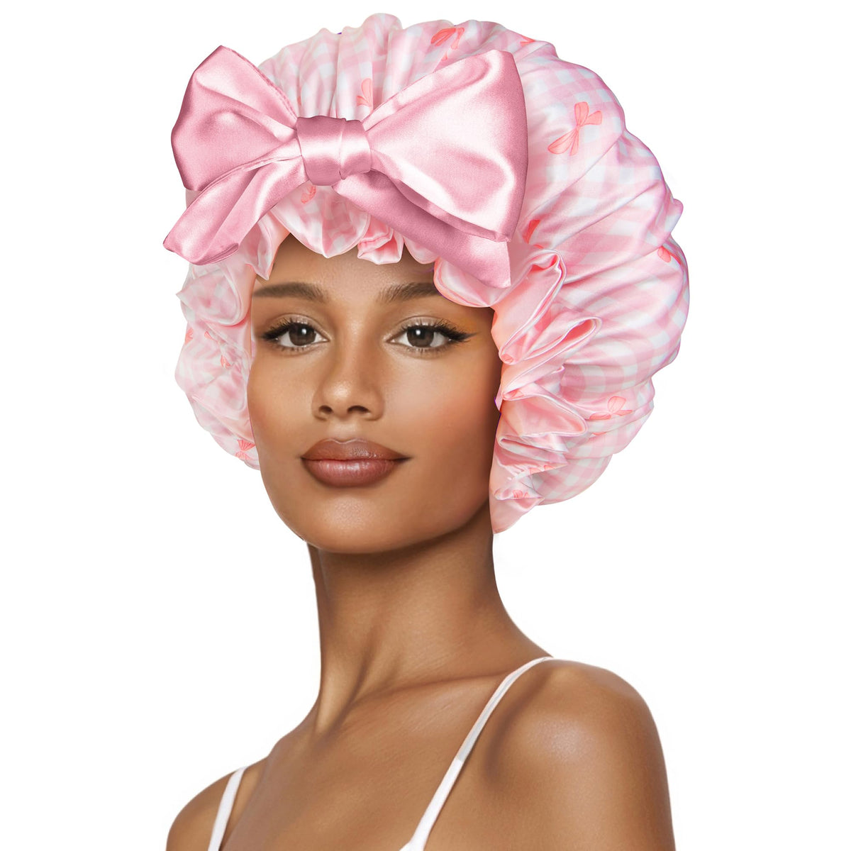 Silk Bonnet for Sleeping Women, Satin Hair Shower Cap 2025 Tie Band Adjustable Straps Head Wrap for Curly Hair Strawberries F