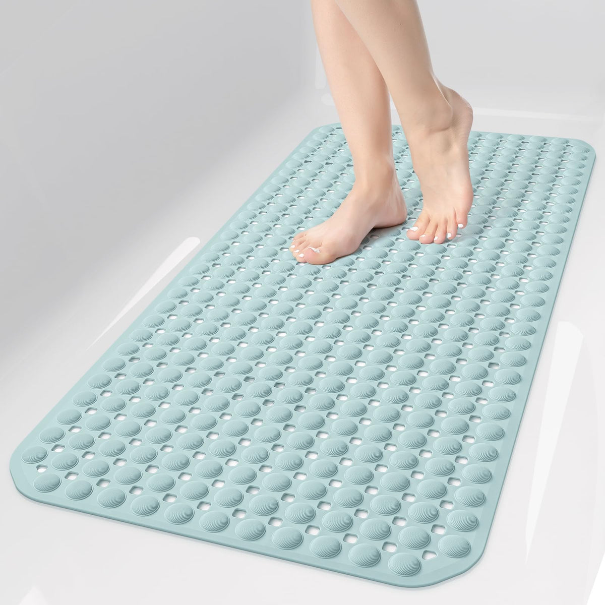 OTHWAY Bath Tub Shower Mat Non Slip, Bathtub Floor Liner Mats for Inside Shower Bathroom, Suction Cups and Drain Holes for Feet Scrubbing, Machine Washable, Soft on Feet, 35x16 Inch, Brown