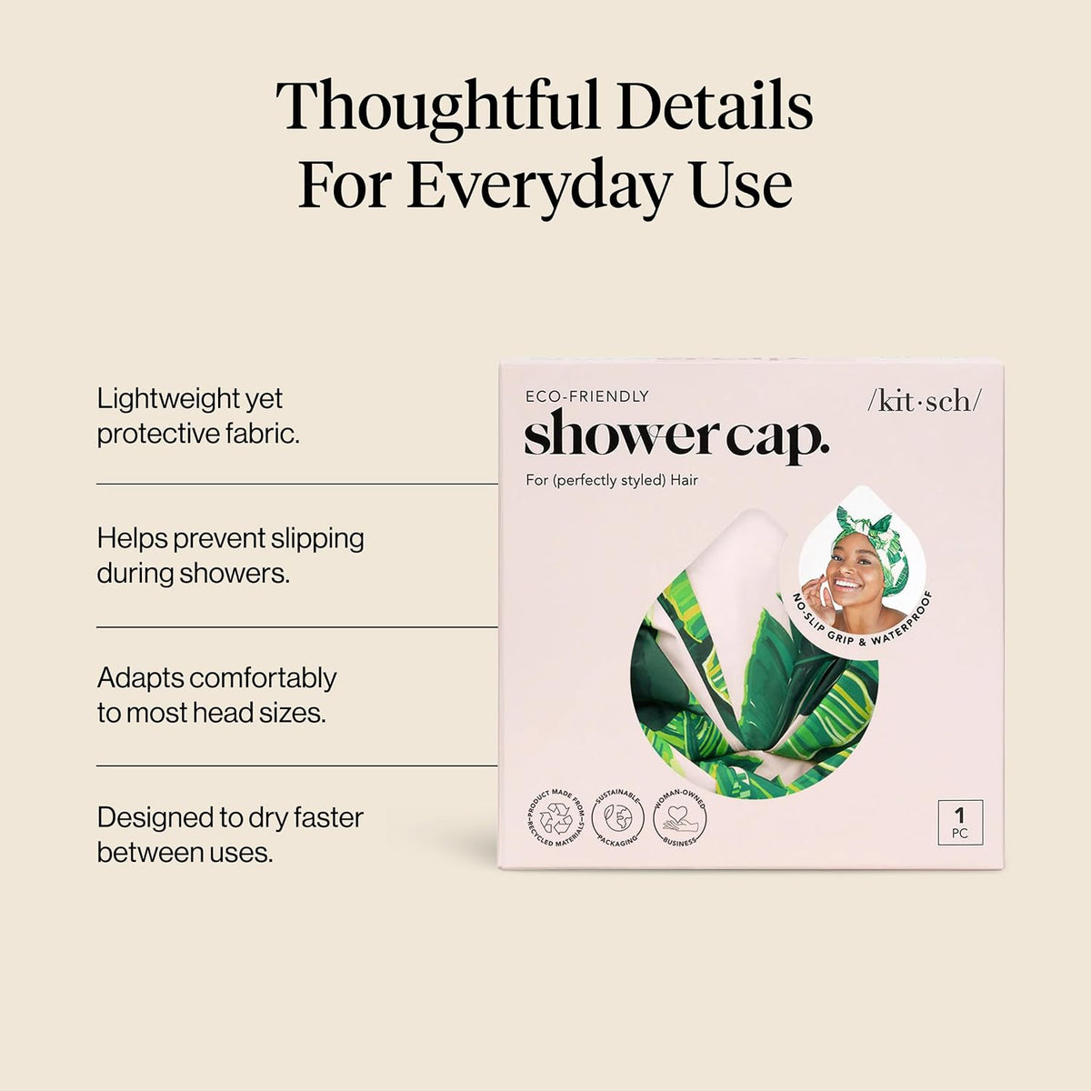 Kitsch Luxury Large Shower Cap for Women - Palm Leaves