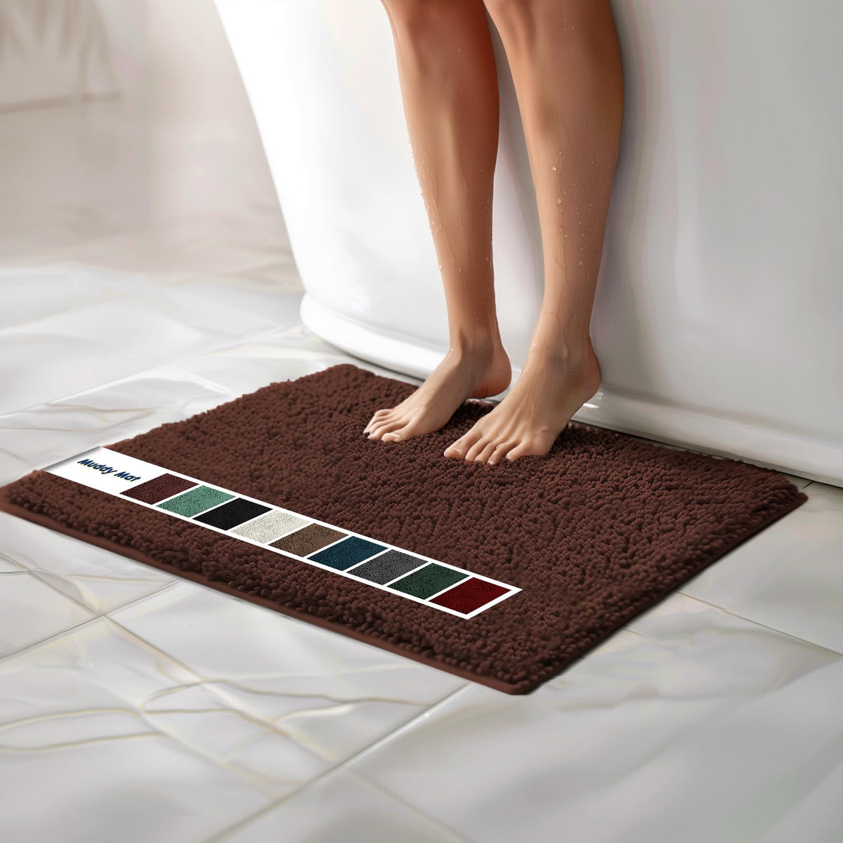 Muddy Mat Chenille Bathroom Rugs Quick Dry Microfiber Mats Non Slip Washable, Extra Thick, Soft and Highly Absorbent Bath Mats for Bathroom, Kitchen, and Shower Floor - Grey Medium 30"X19"