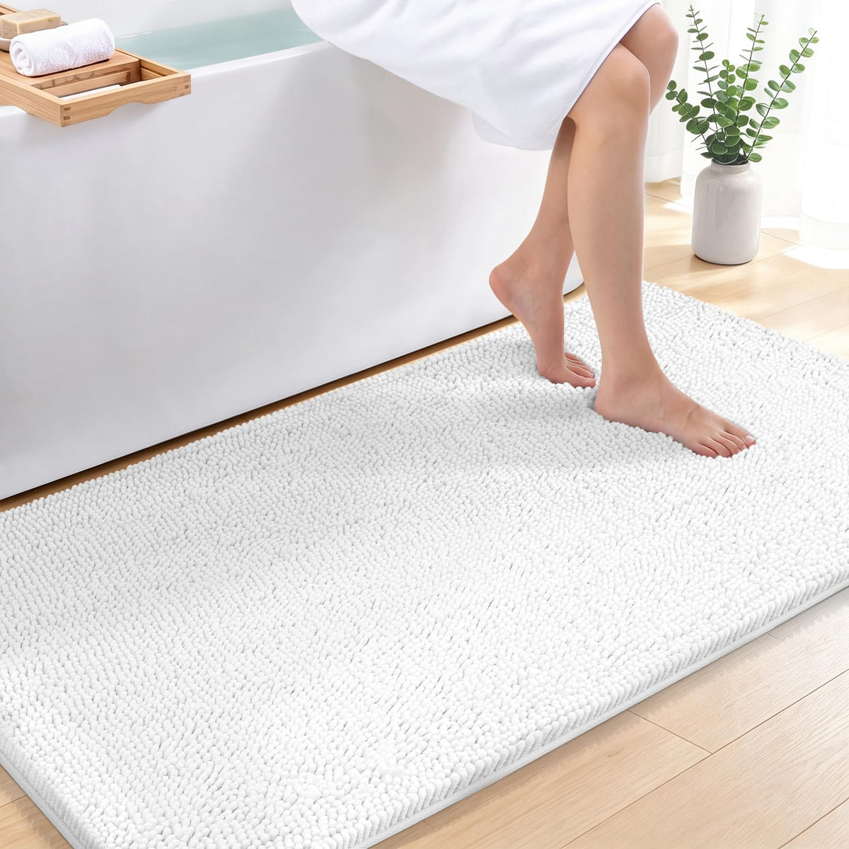 Bcoimo Small Bath Rug Mat,Chenille Extra Soft Navy Bathroom Mats for Floor