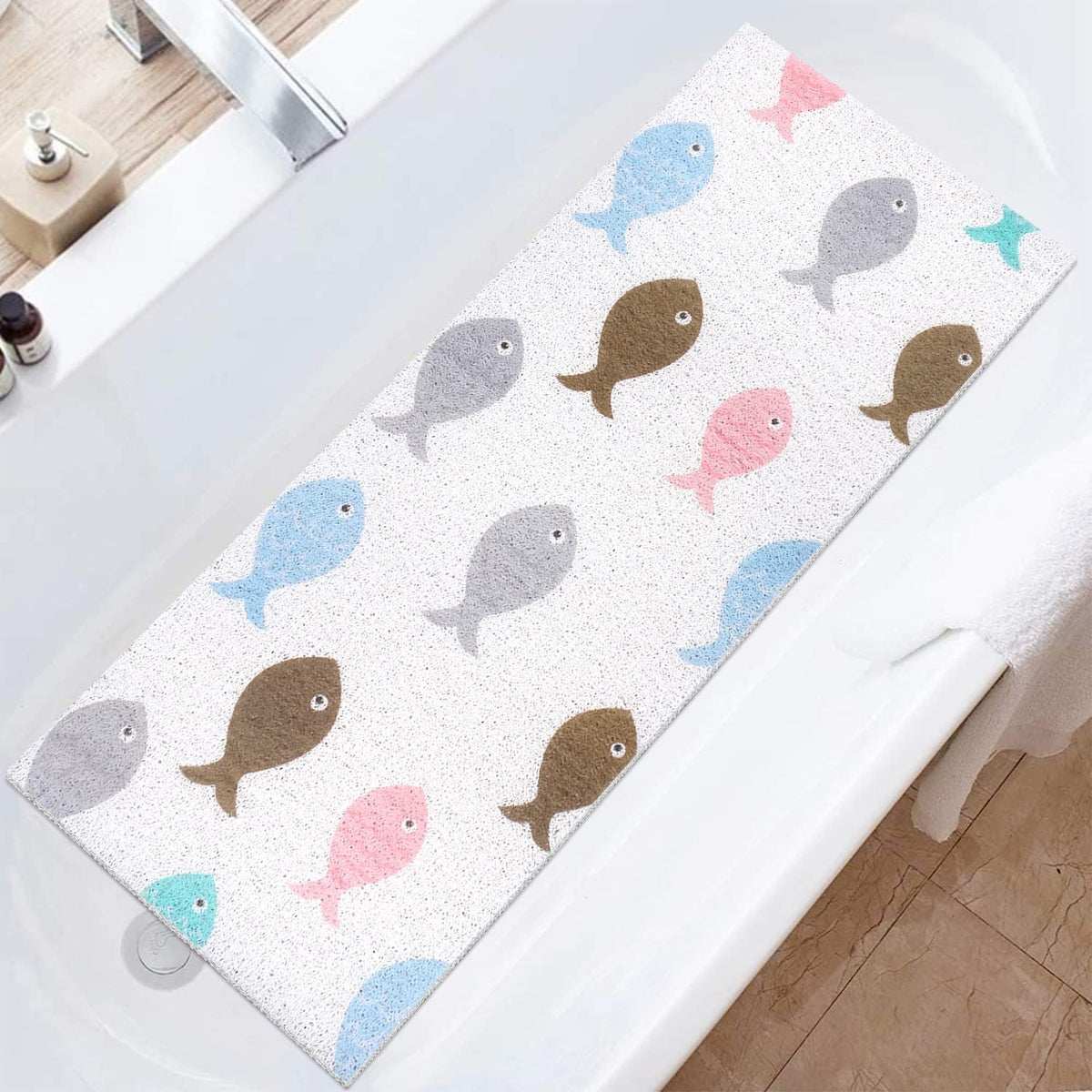 Shower Mat Non-Slip, Soft Comfort Bath Mat with Drainage Holes, PVC Loofah Massage Bathtub Mat for Shower, Tub, Bathroom, Wet Areas, Quick Drying