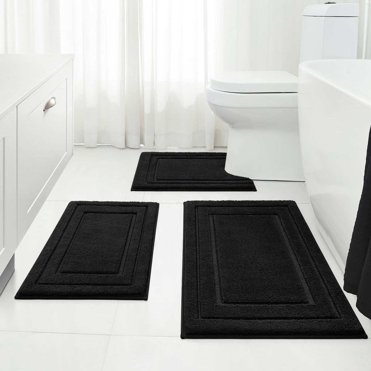 HOMEIDEAS Grey Bathroom Rugs Set of 3, Non Slip Bath Mats
