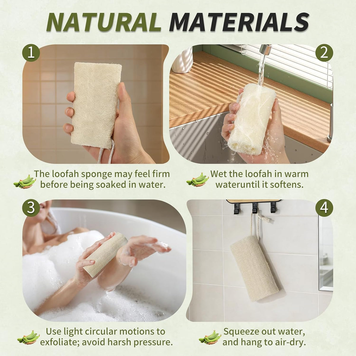 DEBETOOL 4-Piece Natural Loofah Back Scrubber with Face Scrubber Pad