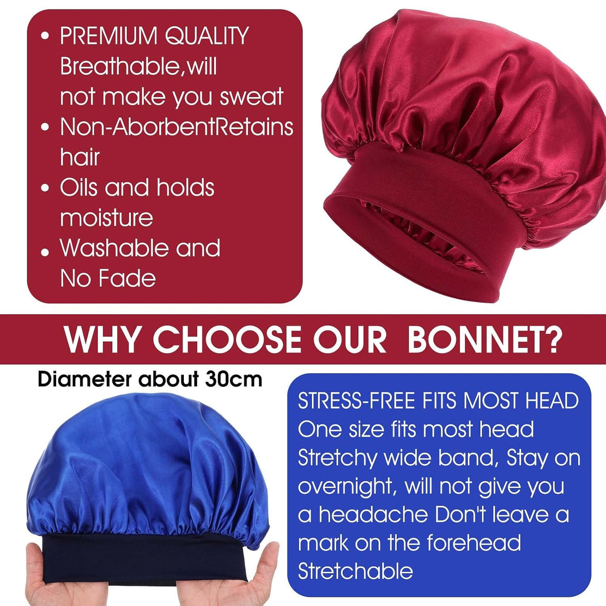 WLLHYF 18 Pcs Satin Bonnets for Sleeping, Large Silk Bonnet Wide Band Hair Bonnet Soft Elastic Hair Wrap Cap Silky Shower Cap for Black Women Men Curly Hair