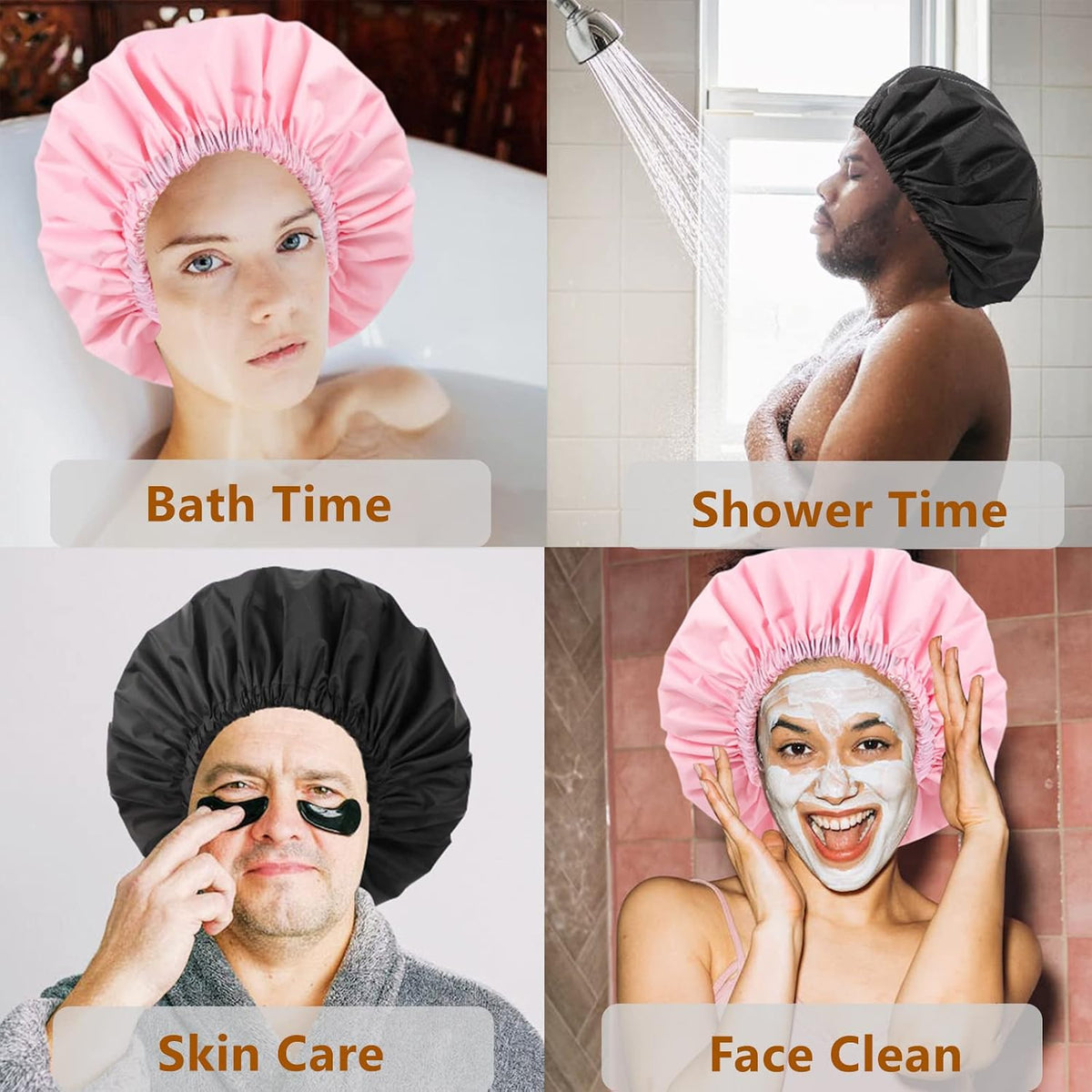 Shower Cap for Women Men Reusable Waterproof Bath Cap for Long Hair Braids