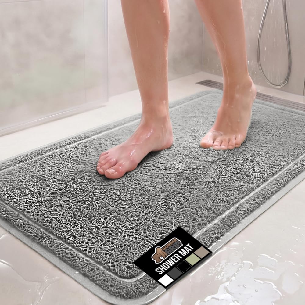 GORILLA GRIP Exfoliating Bath and Shower Mat, Textured Backing, 24x16 White