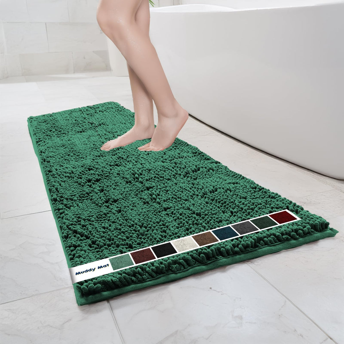 Muddy Mat Chenille Bathroom Rugs Quick Dry Microfiber Mats Non Slip Washable, Extra Thick, Soft and Highly Absorbent Bath Mats for Bathroom, Kitchen, and Shower Floor - Grey Medium 30"X19"