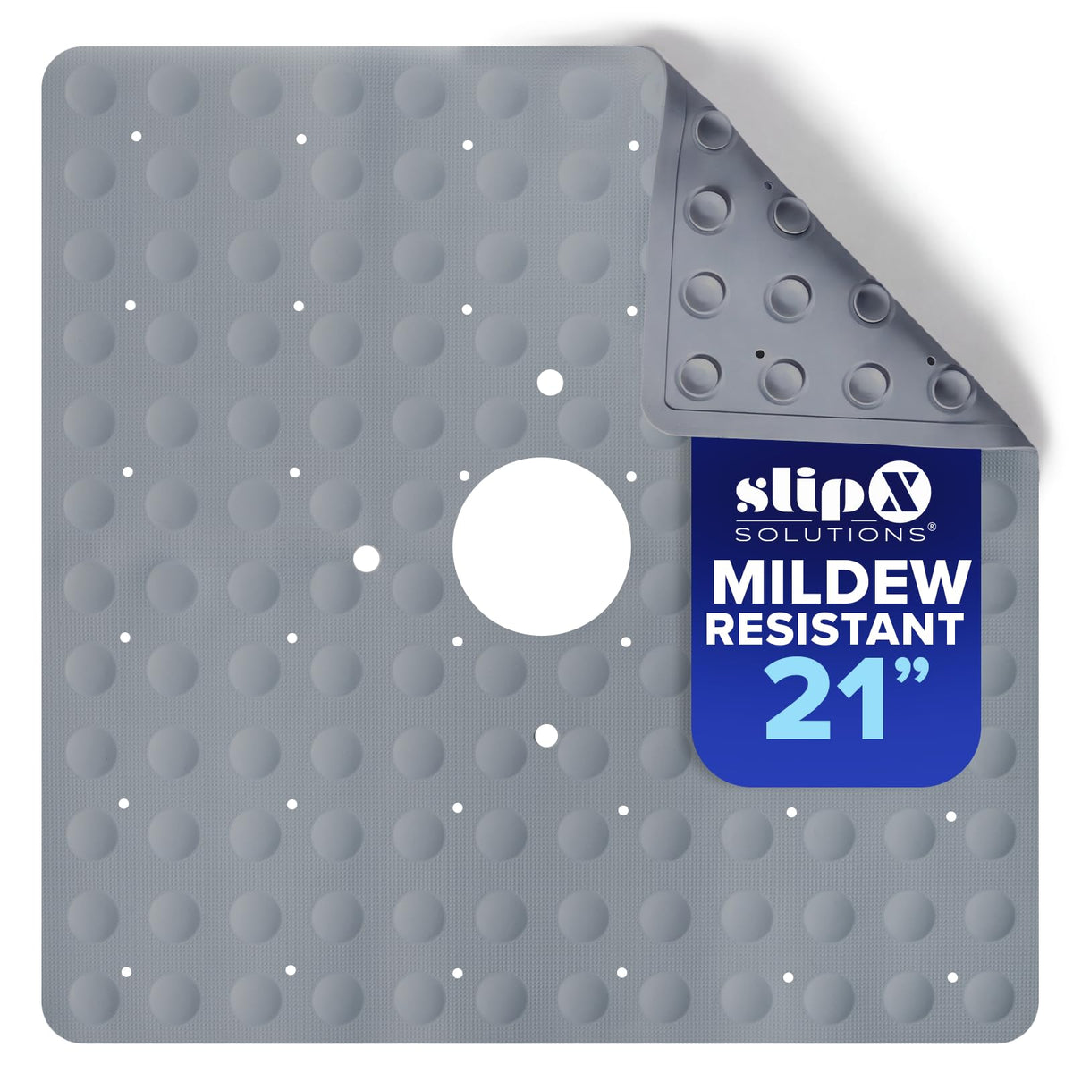 SlipX Solutions 21"x21" Mildew Resistant Non Slip Shower Stall Mat, White