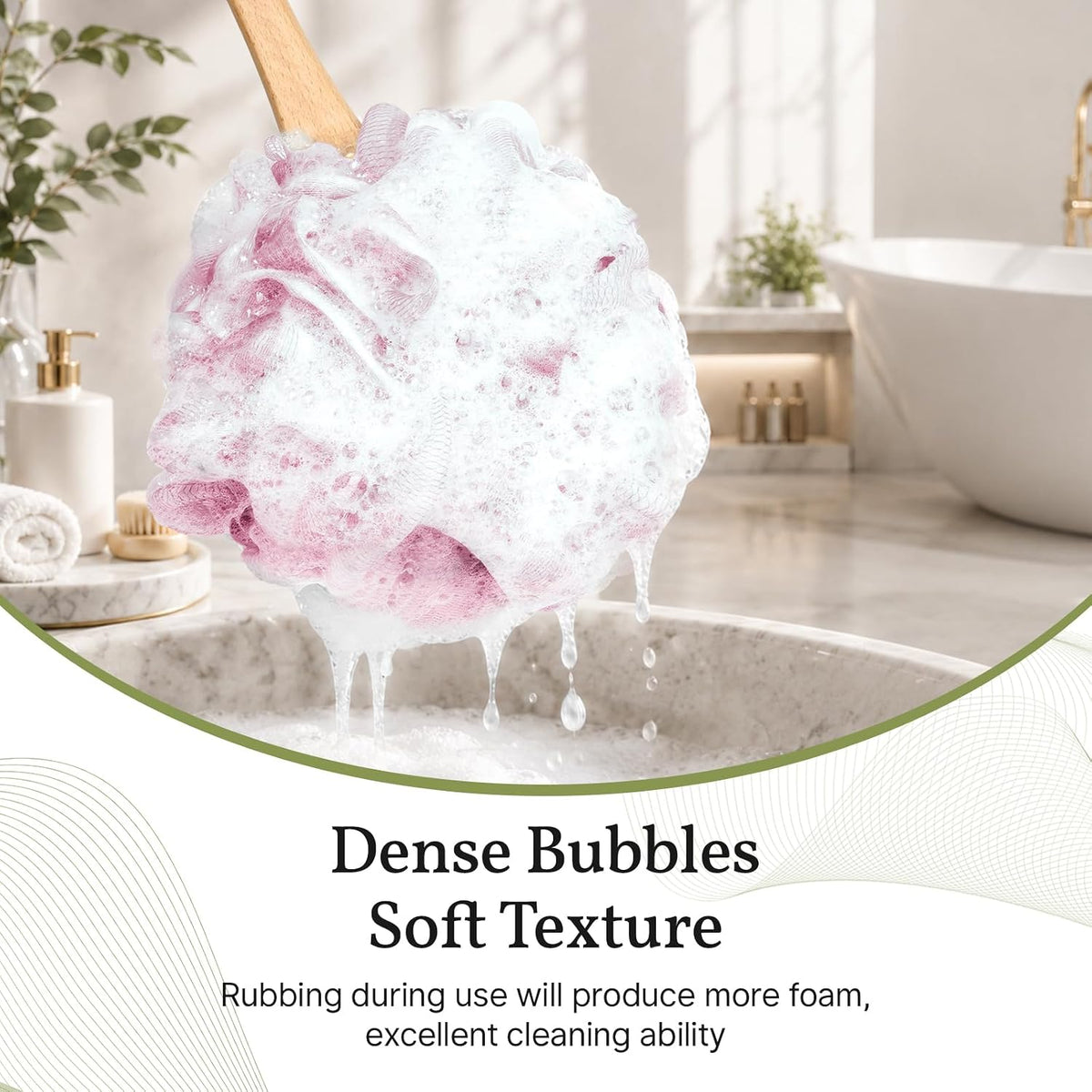 AmazerBath Loofah Back Scrubber for Shower, Loofah Sponge with Handle, Pink