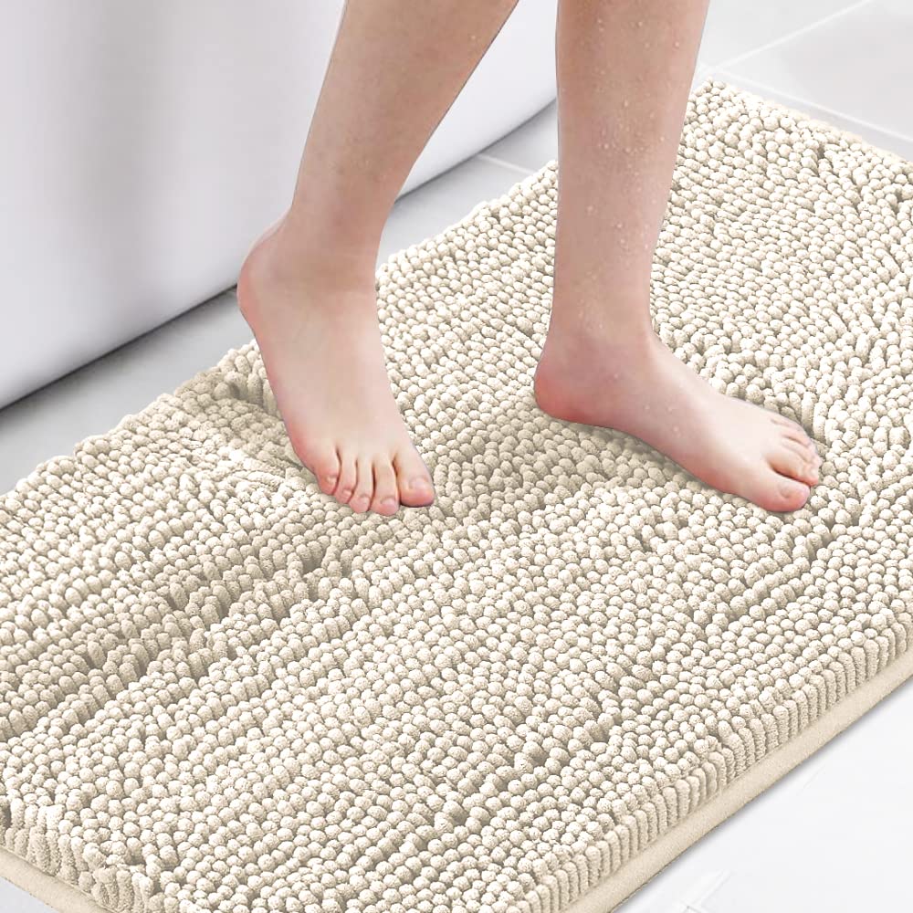H.VERSAILTEX Navy Blue Bath Rug, Bath Mat Non Slip Bath Mats for Bathroom Floor, Bathroom Rug Extra Thick Chenille Rug 17" x 24" Absorbent Soft Shaggy Washable Dry Fast Plush Rugs for Bathtubs