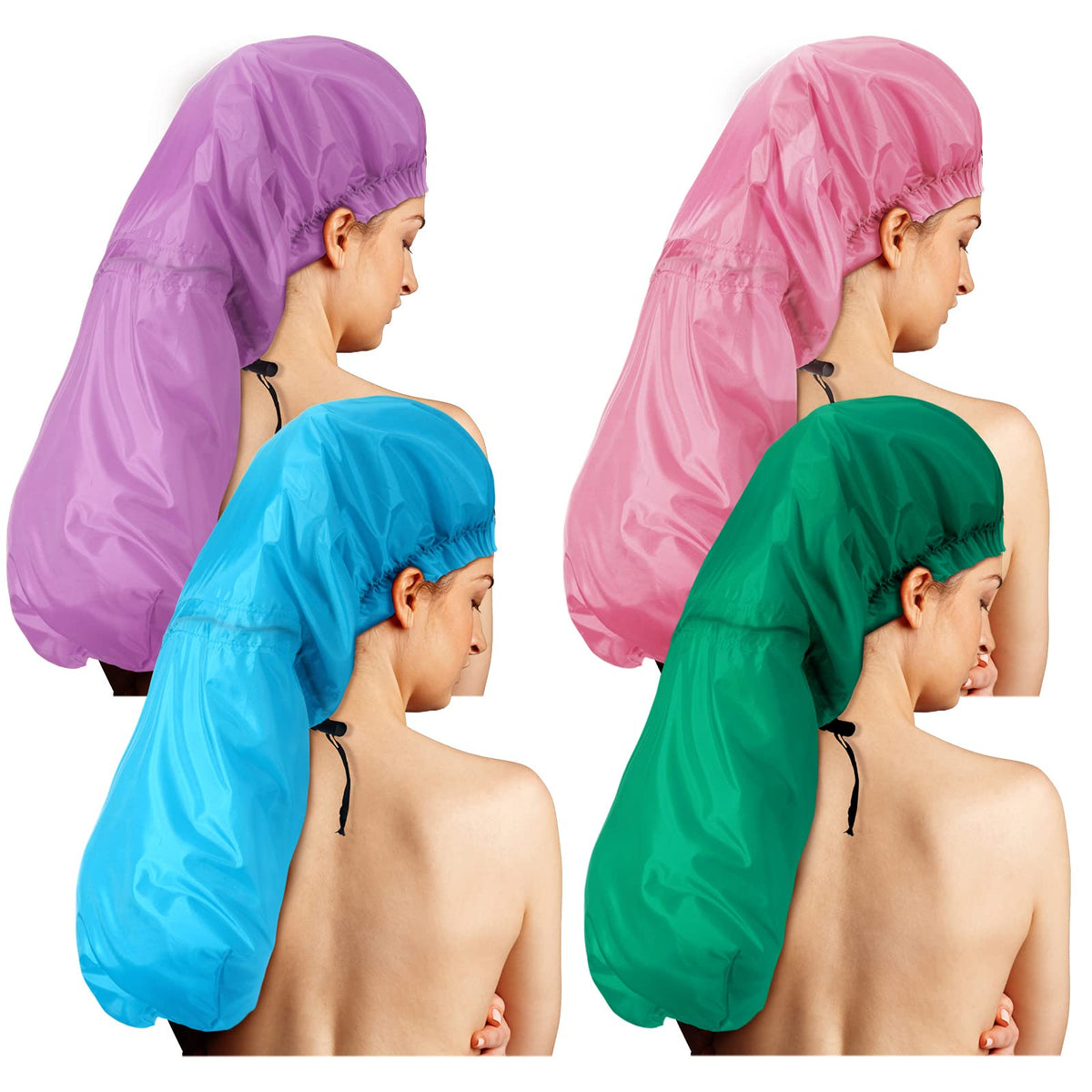 Eurzom 4 Pcs Large Shower Cap for Braids Locs, Red, Blue, Black, Gray
