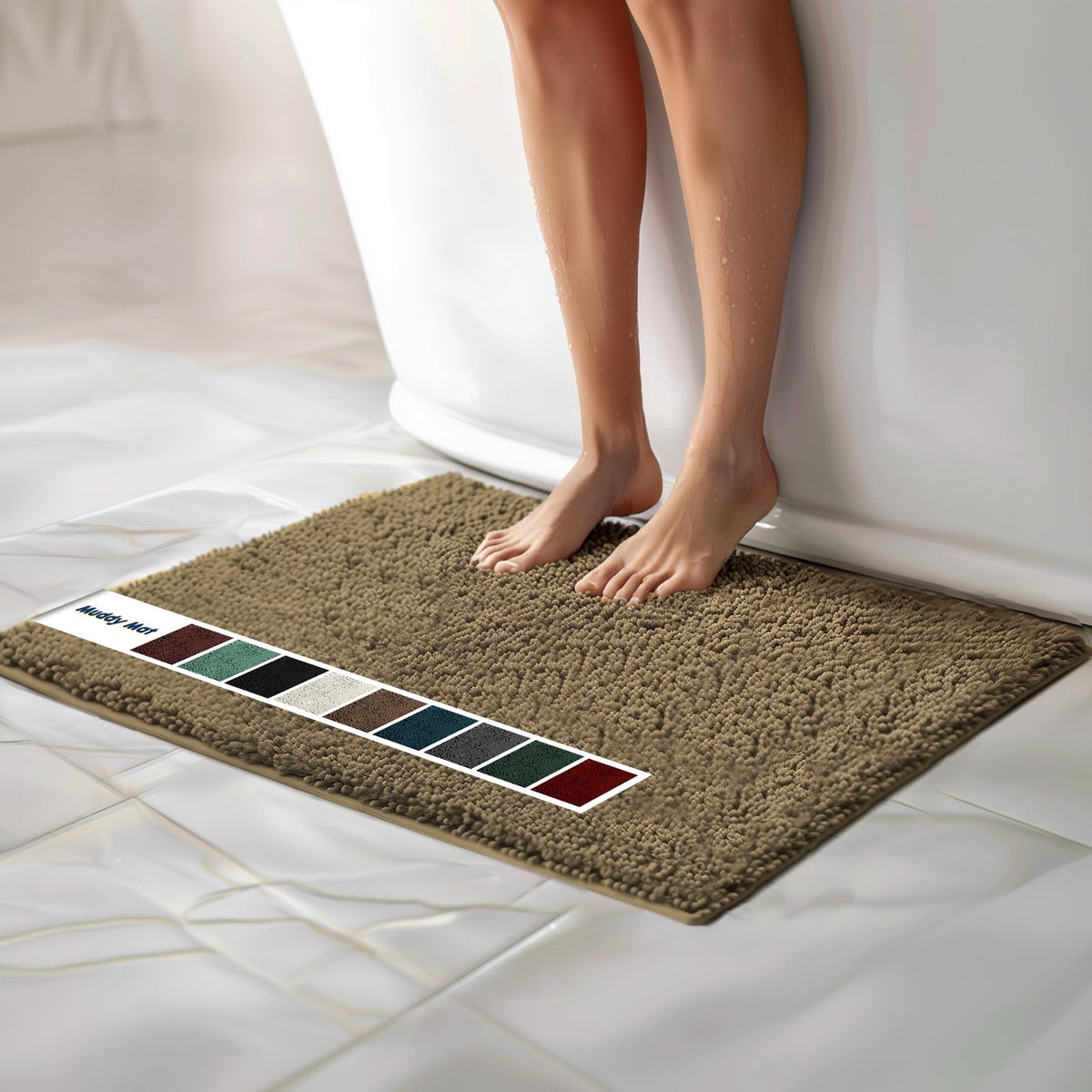 Muddy Mat Chenille Bathroom Rugs Quick Dry Microfiber Mats Non Slip Washable, Extra Thick, Soft and Highly Absorbent Bath Mats for Bathroom, Kitchen, and Shower Floor - Grey Medium 30"X19"