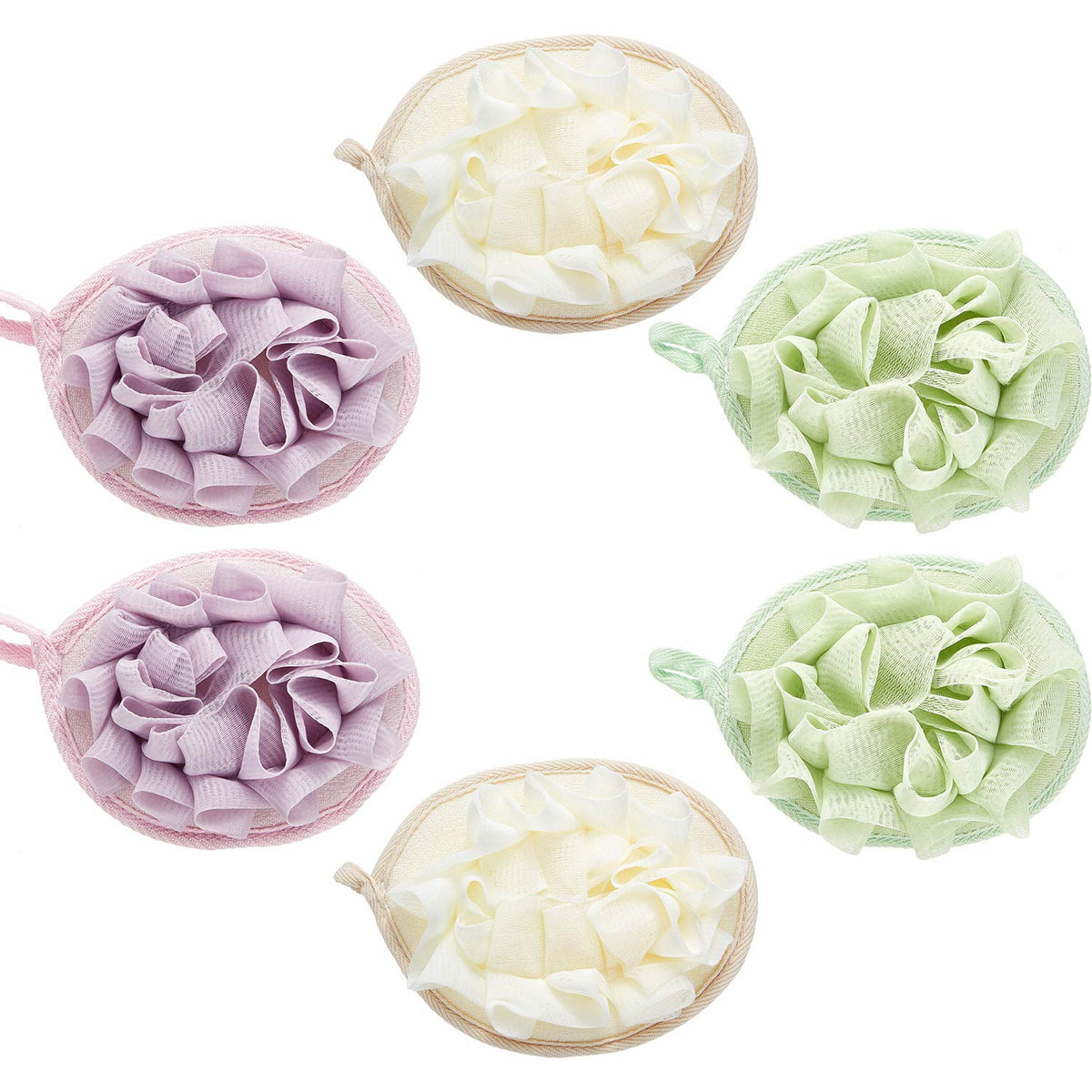 Boao 6 Pcs Bath Shower Pouf Sponge Mesh Pouf Shower Ball Exfoliating Body Sponge Pad Scrubber Glove with Flower Bath Ball (Multi-Color)