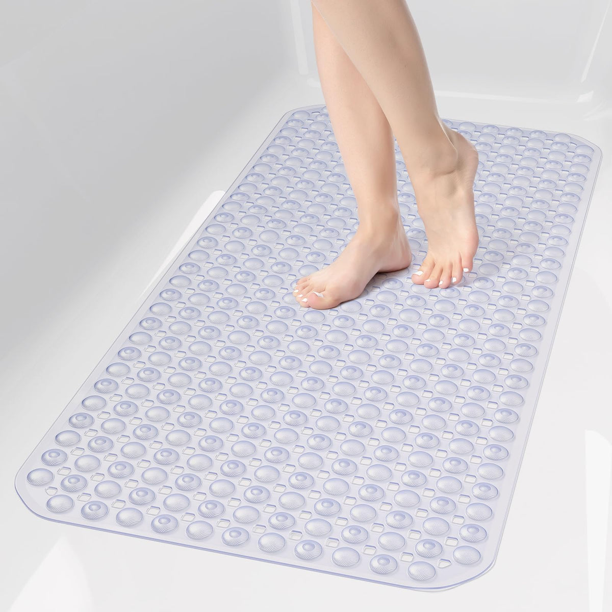 OTHWAY Bath Tub Shower Mat Non Slip, Bathtub Floor Liner Mats for Inside Shower Bathroom, Suction Cups and Drain Holes for Feet Scrubbing, Machine Washable, Soft on Feet, 35x16 Inch, Brown