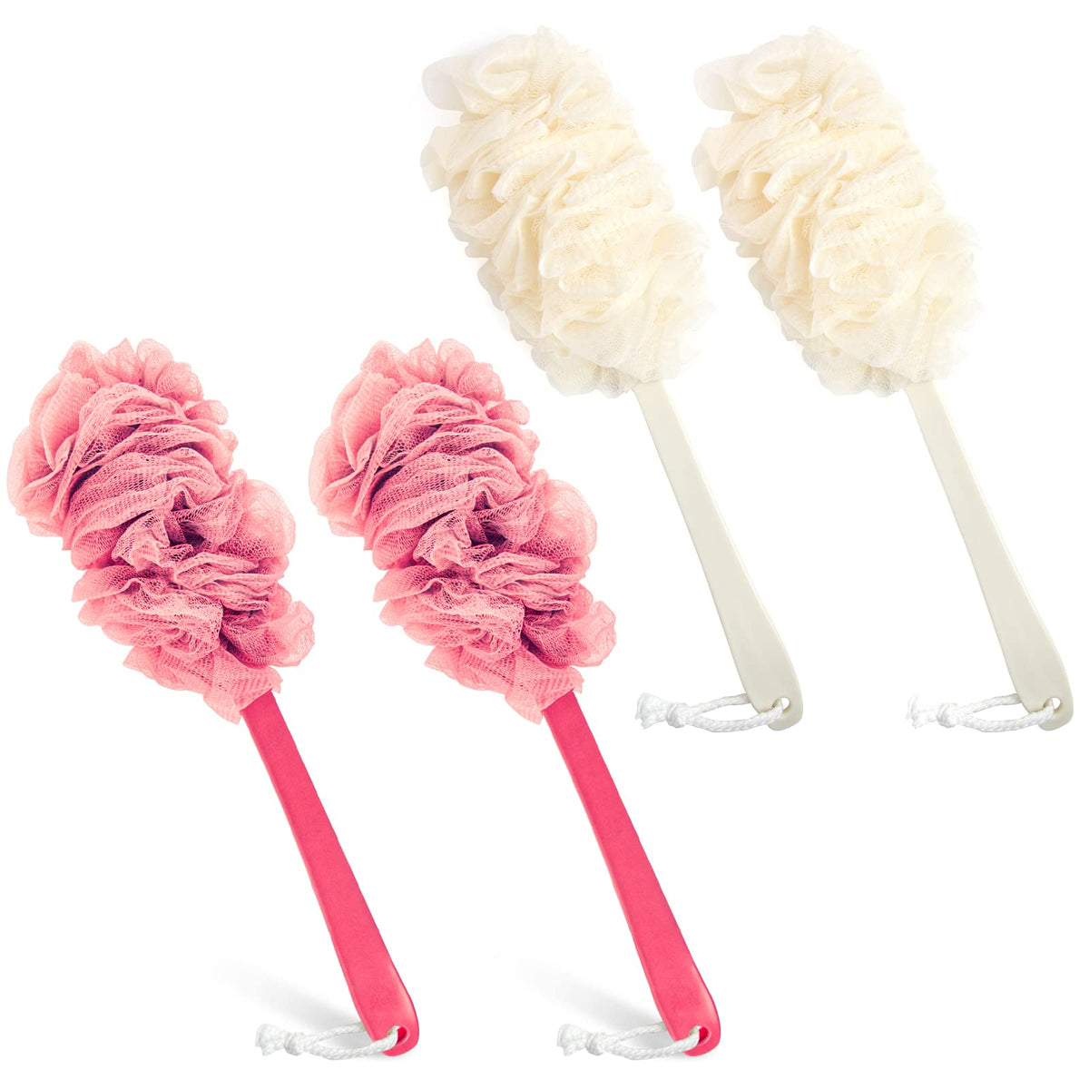 Evmliy Back Scrubber for Shower, Loofah Sponge Brush Exfoliating Body, Long Handle Scrub Brush for Shower with Loofah on a Stick for Back Use, Bathing Accessories Body Brushes (2Pack)