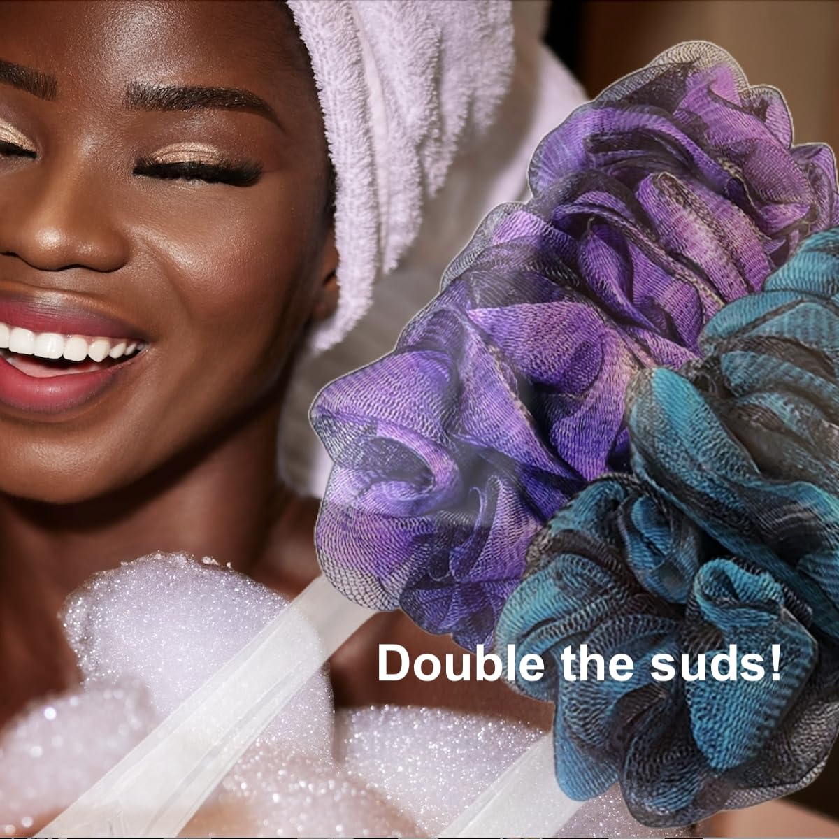 SHOWER BOUQUET Color-Charcoal Back-Loofah-with-Handle | 2-Pack Loofa Lufa