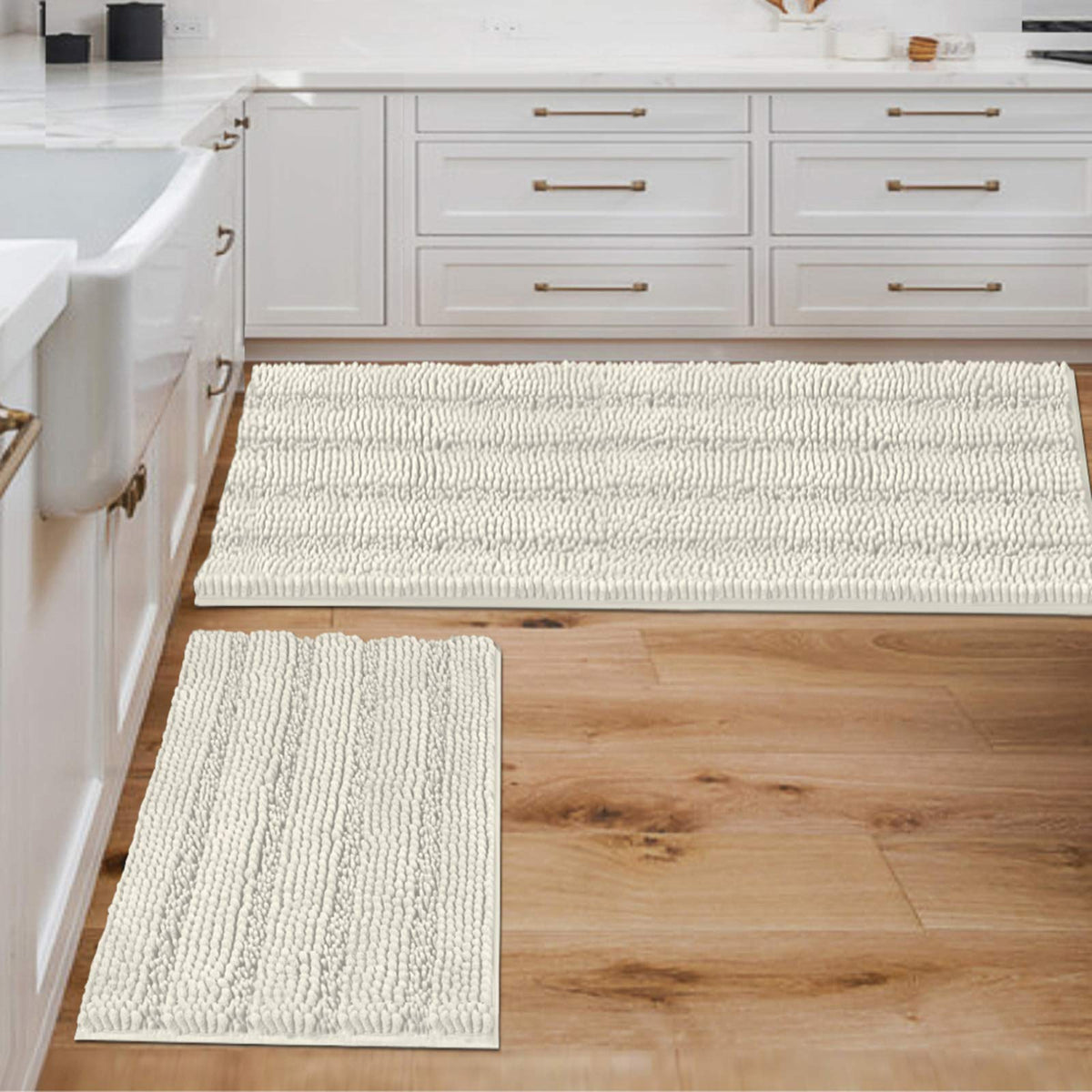 H.VERSAILTEX Grey Bathroom Rug Set Bath Mats, 2 Piece Bath Rugs Non Slip Thick Soft Chenille Striped Bath Rug Set, Bath Mats for Bathroom Sets (Grey, 20" x 32"/17" x 24")