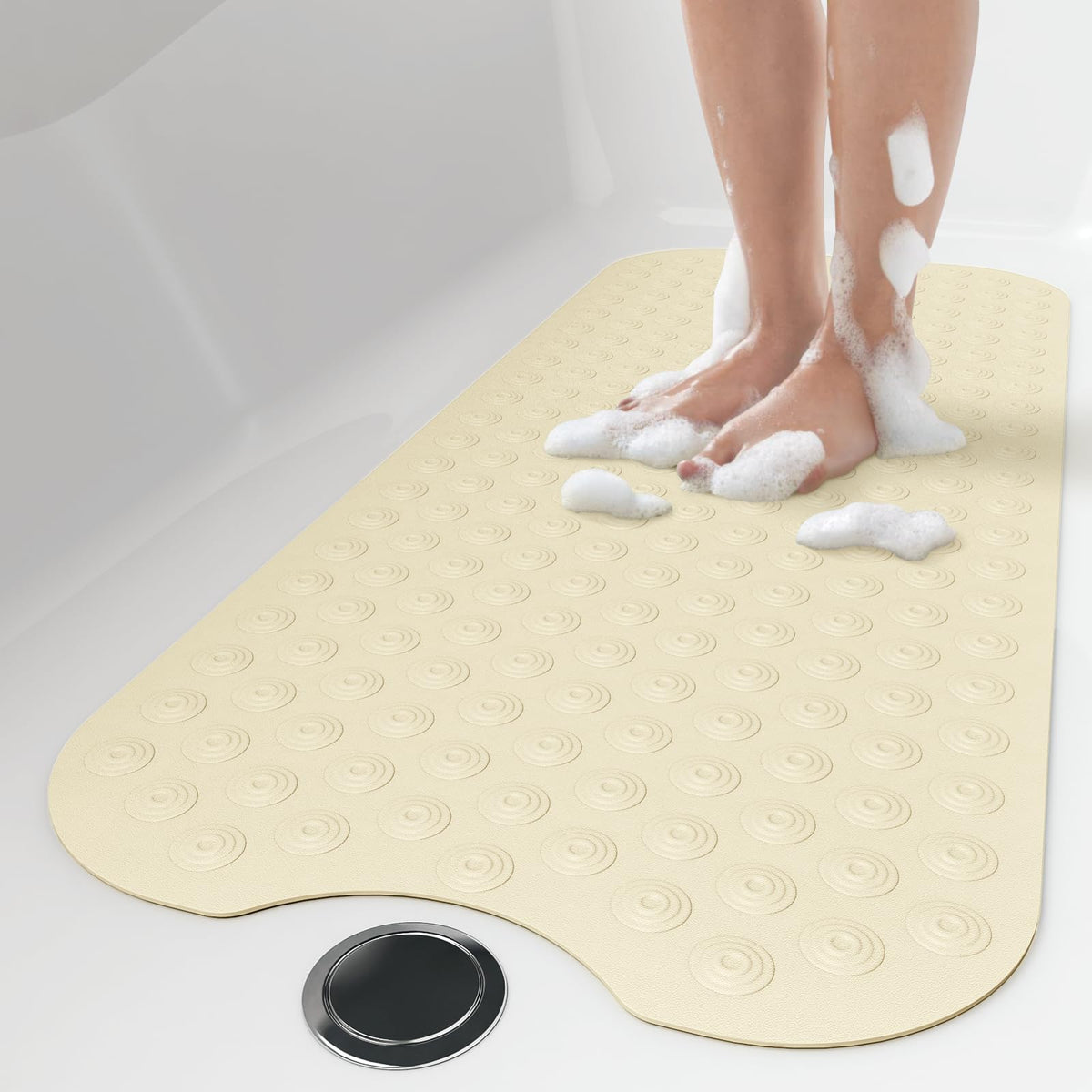 OTHWAY Bathtub Mat Non Slip, 39X16 inch Bath Mat for Tub, Machine Washable Bath Tub Mats with Reverse Suction Cups, Comfortable Rubber Bathtub Mat for Bathroom (Beige)