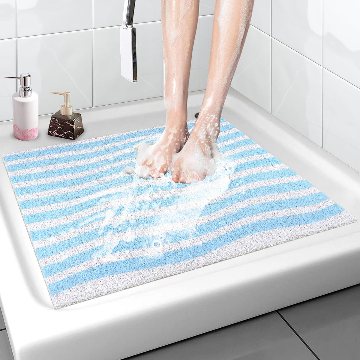 Shower Mat Non-Slip, Soft Comfort Bath Mat with Drainage Holes, PVC Loofah Massage Bathtub Mat for Shower, Tub, Bathroom, Wet Areas, Quick Drying