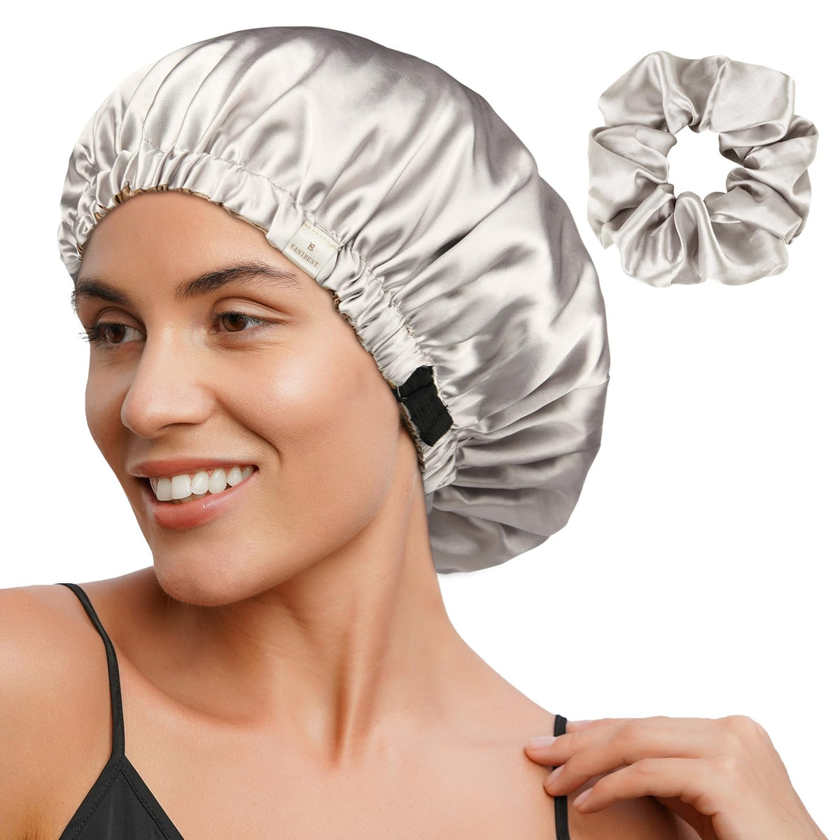 YANIBEST Adjustable Satin Bonnet Double Layer Hair Bonnet for Sleeping Bonnets for Women Hats Curly Natural Hair, Blush Pink