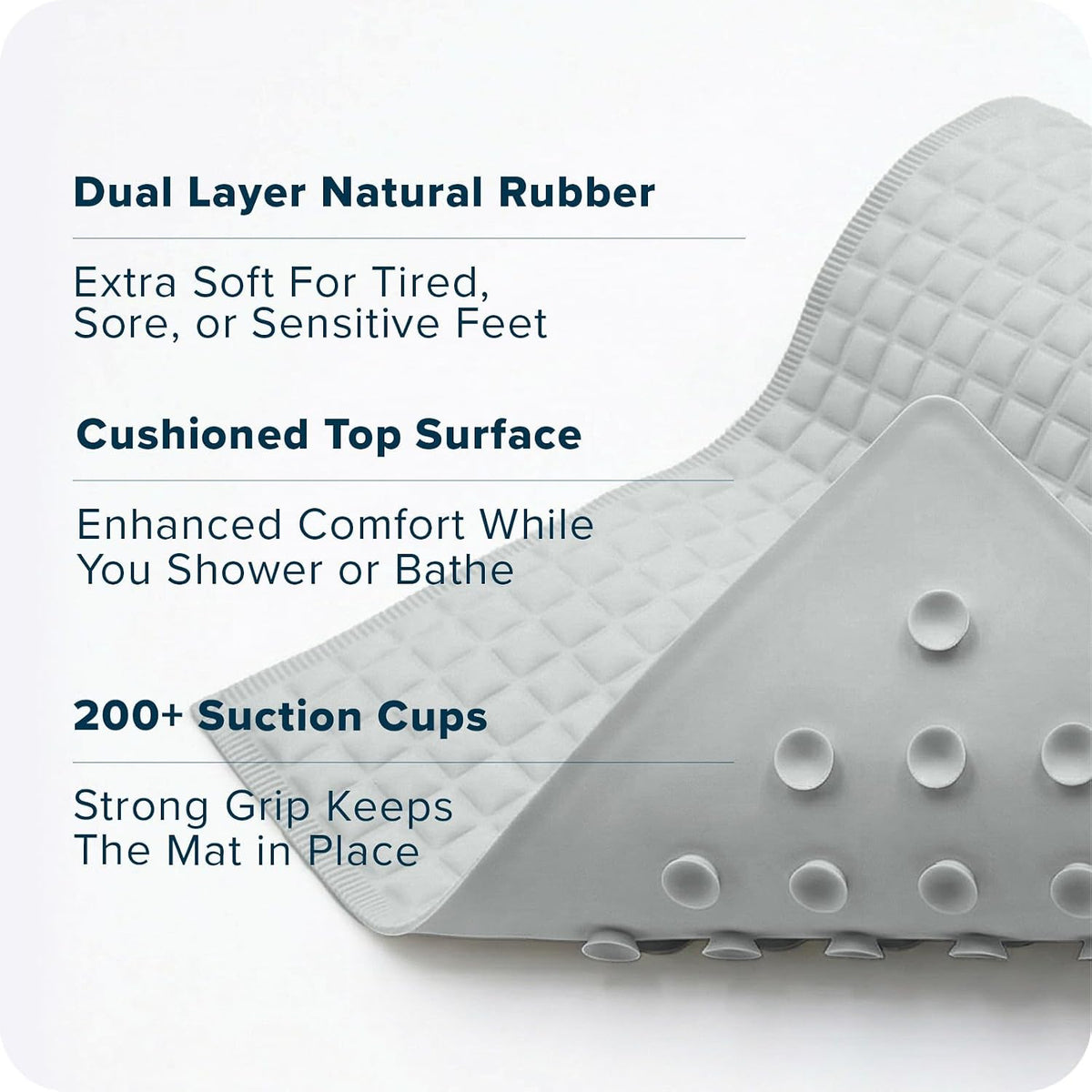 SlipX Solutions Pillow Top Soft Padded Non Slip Bathtub Mat, 27x15.5, Gray