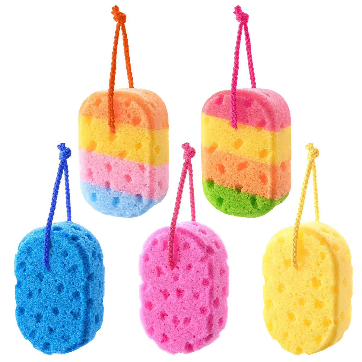 Boao 5 Pieces Soft Bath Sponge Shower Natural Gentle, Vibrant Color