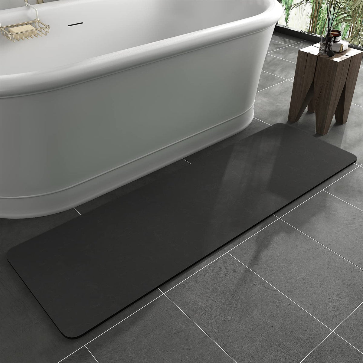 MontVoo -Bath Mat-Rubber Backing Non SlipThin Bathroom Rugs Fit Under Door- Quick Dry Absorbent Faux Suede Surface Grey Bathroom Floor Mats-Shower Rug for in Front of Bathtub Shower Gray 16x24