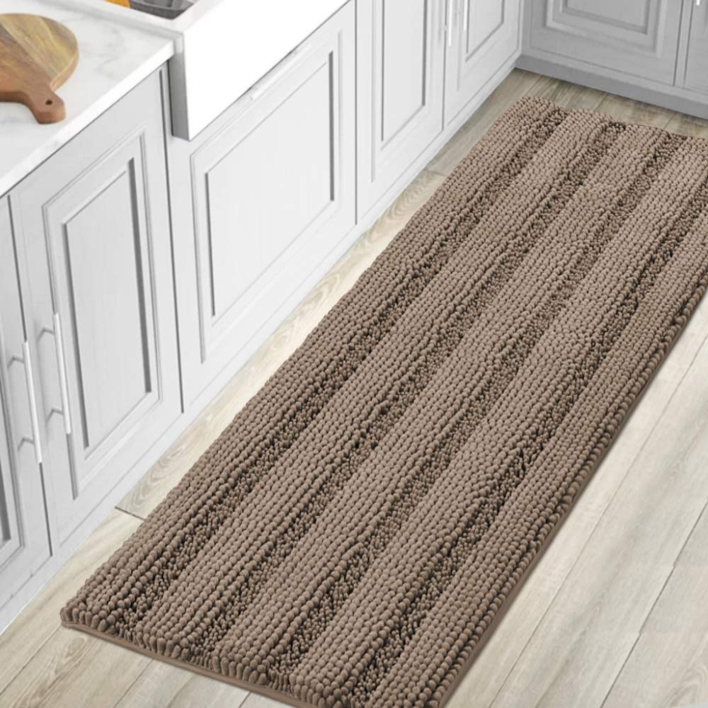 H.VERSAILTEX Grey Bathroom Rug Set Bath Mats, 2 Piece Bath Rugs Non Slip Thick Soft Chenille Striped Bath Rug Set, Bath Mats for Bathroom Sets (Grey, 20" x 32"/17" x 24")