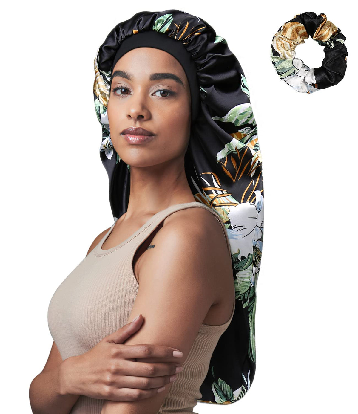 Long Braids Satin Bonnet Jumbo Sleep Cap to Protect Hair Black