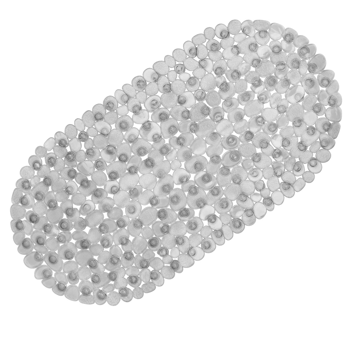 WELTRXE Pebbles Bath Mat Clear Non-Slip Bathtub Mat with Suction Cups, Drain Holes for Bathroom Showers, Tub, Machine Washable, BPA, Latex Free Safe Shower Mats, Oval 27 x 14 Inch
