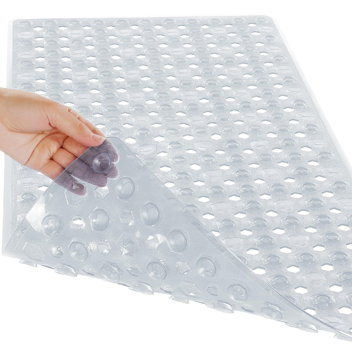 Yimobra Bathtub Mat Non Slip, 27.5"X15.5" Machine Washable Shower Floor Mat, Soft on Feet, Bathmat with Drain Holes and Suction Cups, Bathroom Essentials, White