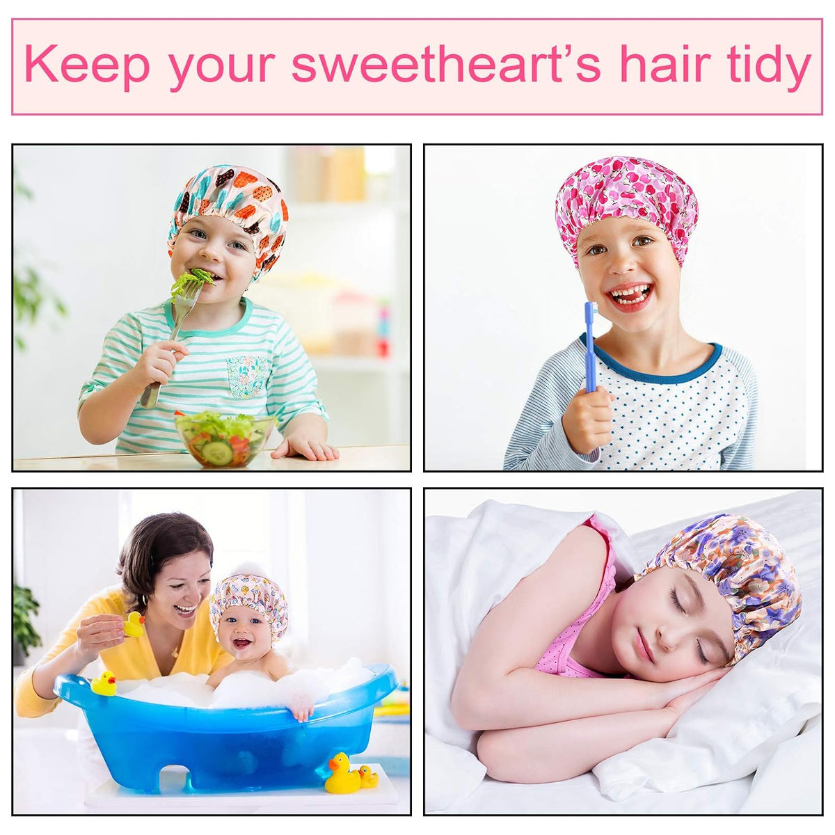 5 Pieces Kids Satin Bonnets Adjustable Sleeping Caps Reversible Satin Night Hats Soft Colorful Cap for Toddler Child Teens