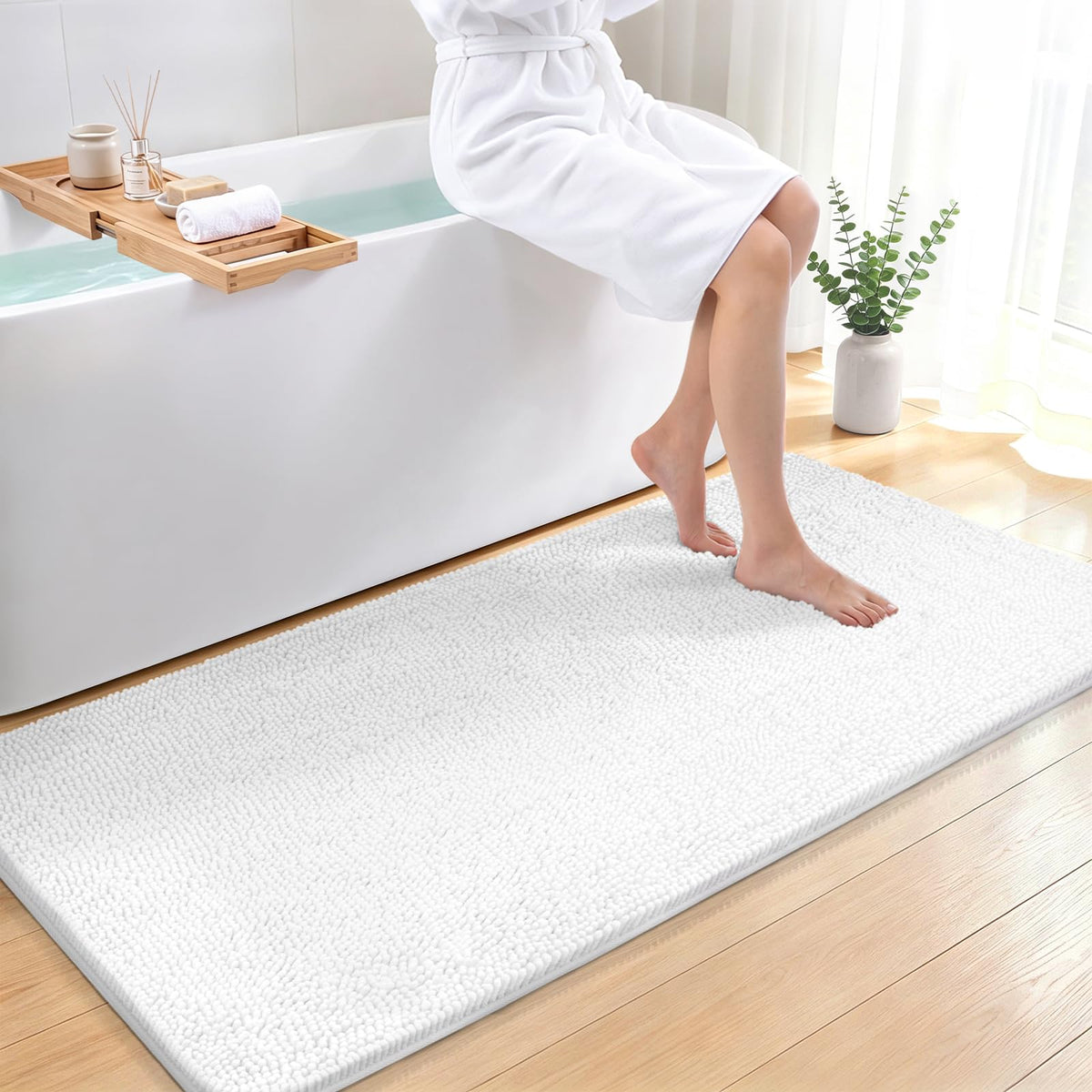Bcoimo Small Bath Rug Mat,Chenille Extra Soft Navy Bathroom Mats for Floor