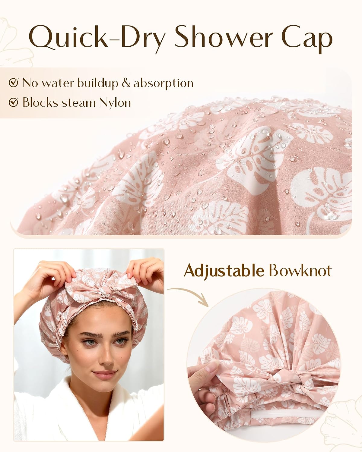 Yanibest Shower Cap for Women Reusable Waterproof, Adjustable Hair Cap