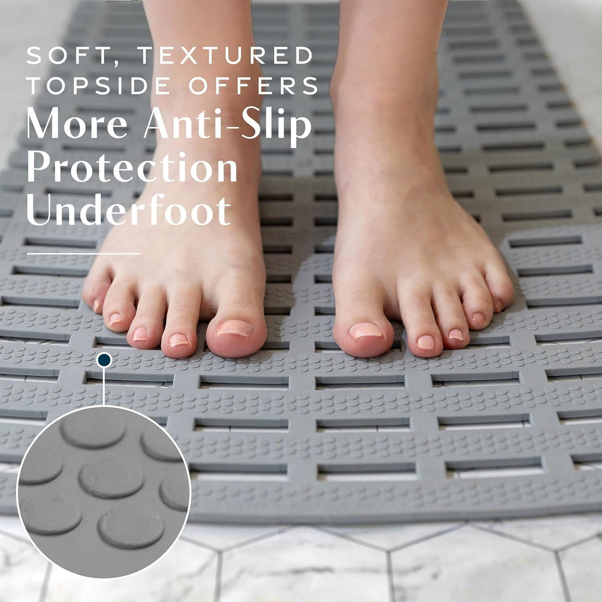 SlipX Solutions 31"x15" Weighted Non Slip Bath Mat for Textured Tubs, Gray
