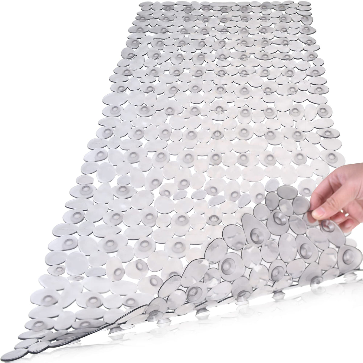 Pebble Bathtub Mat Non Slip 35" X 16" with Suction Cups,Black