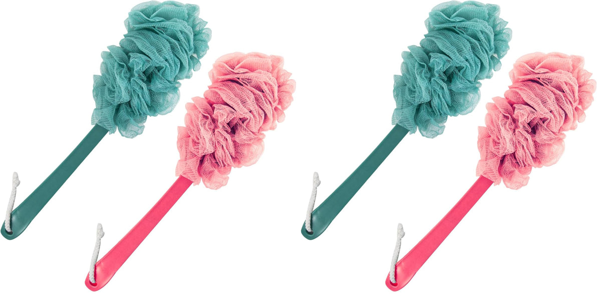 Evmliy Back Scrubber for Shower, Loofah Sponge Brush Exfoliating Body, Long Handle Scrub Brush for Shower with Loofah on a Stick for Back Use, Bathing Accessories Body Brushes (2Pack)