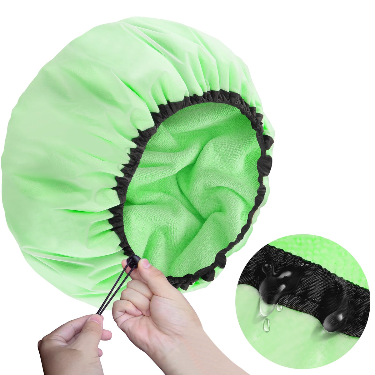 Sheomern 2 Pcs 15" XL Extra Large Terry Lined Shower Cap, Adjustable Dual Waterproof Shower Cap for Women Reusable Soft Hair Cap Bath Cap for Long Braids, Thick Hair, Locs, Curly Hair