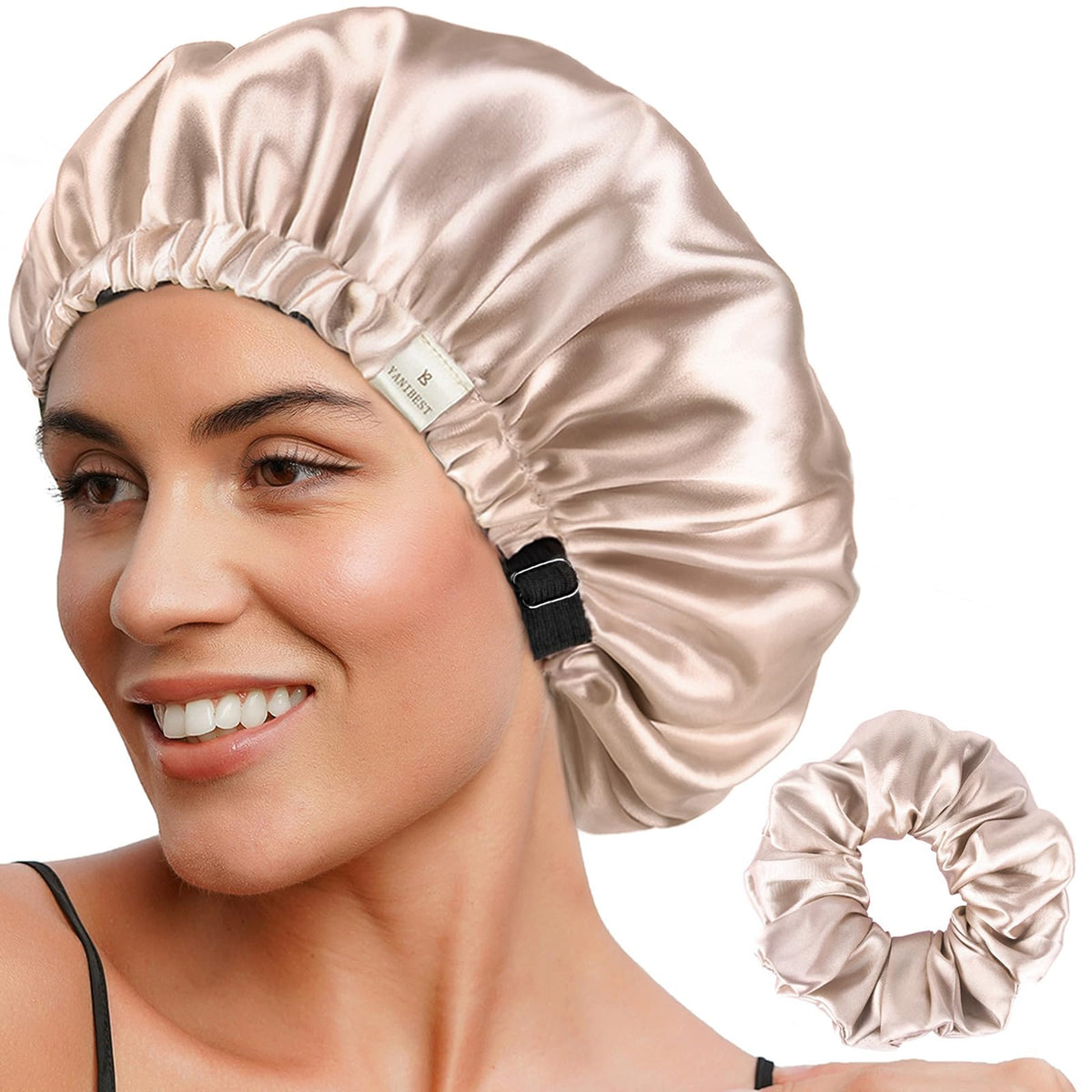 YANIBEST Adjustable Satin Bonnet Double Layer Hair Bonnet for Sleeping Bonnets for Women Hats Curly Natural Hair, Blush Pink