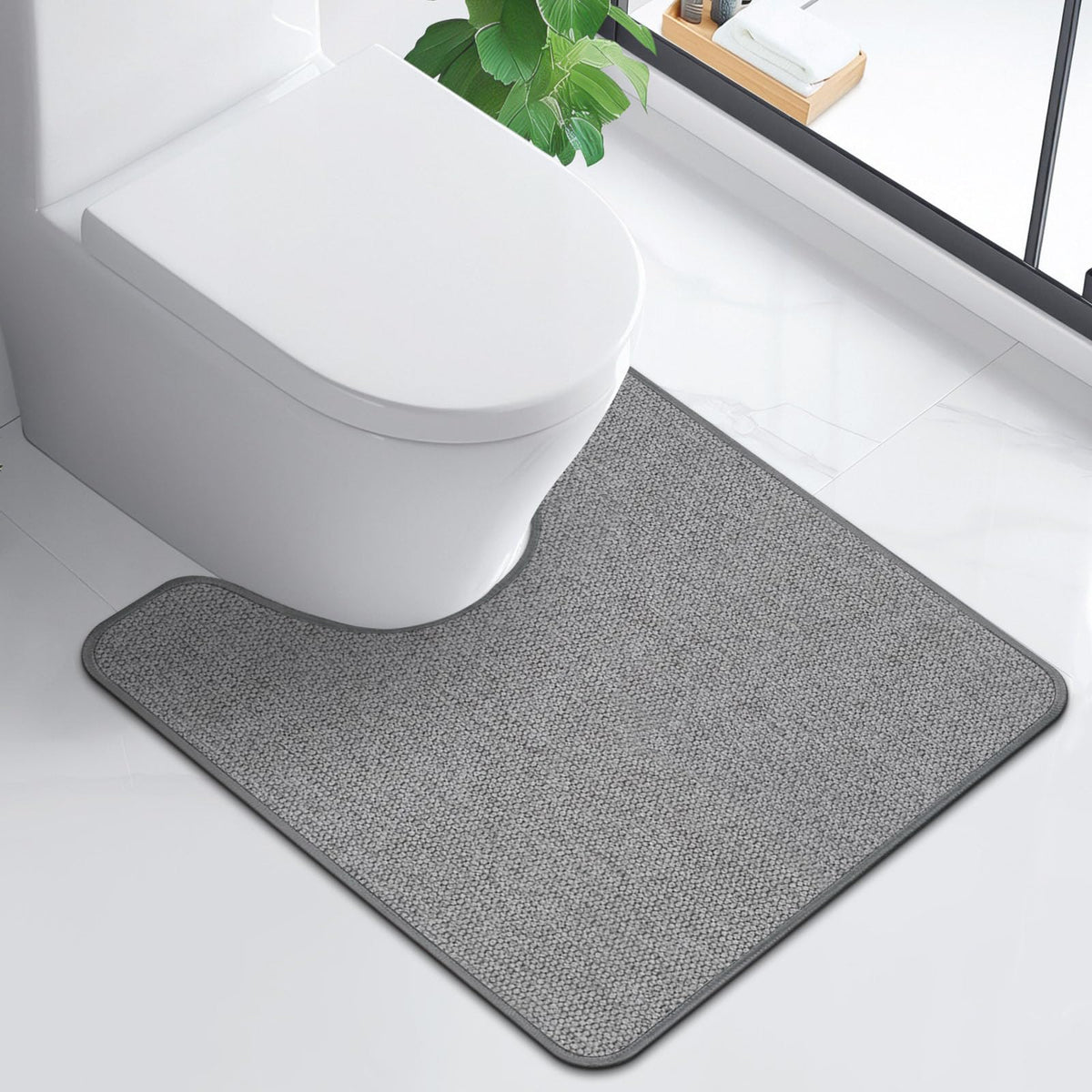 Bathroom Rugs Sets 2 Piece, Thin Bath Mat & U-Shaped Contour Toilet Rug Absorbent Quick Dry, Machine Washable, Non Slip Low Pile Bath Mats for Bathroom/Tub/Sink/Shower (27"x17" Plus 24"x20" U, Grey)