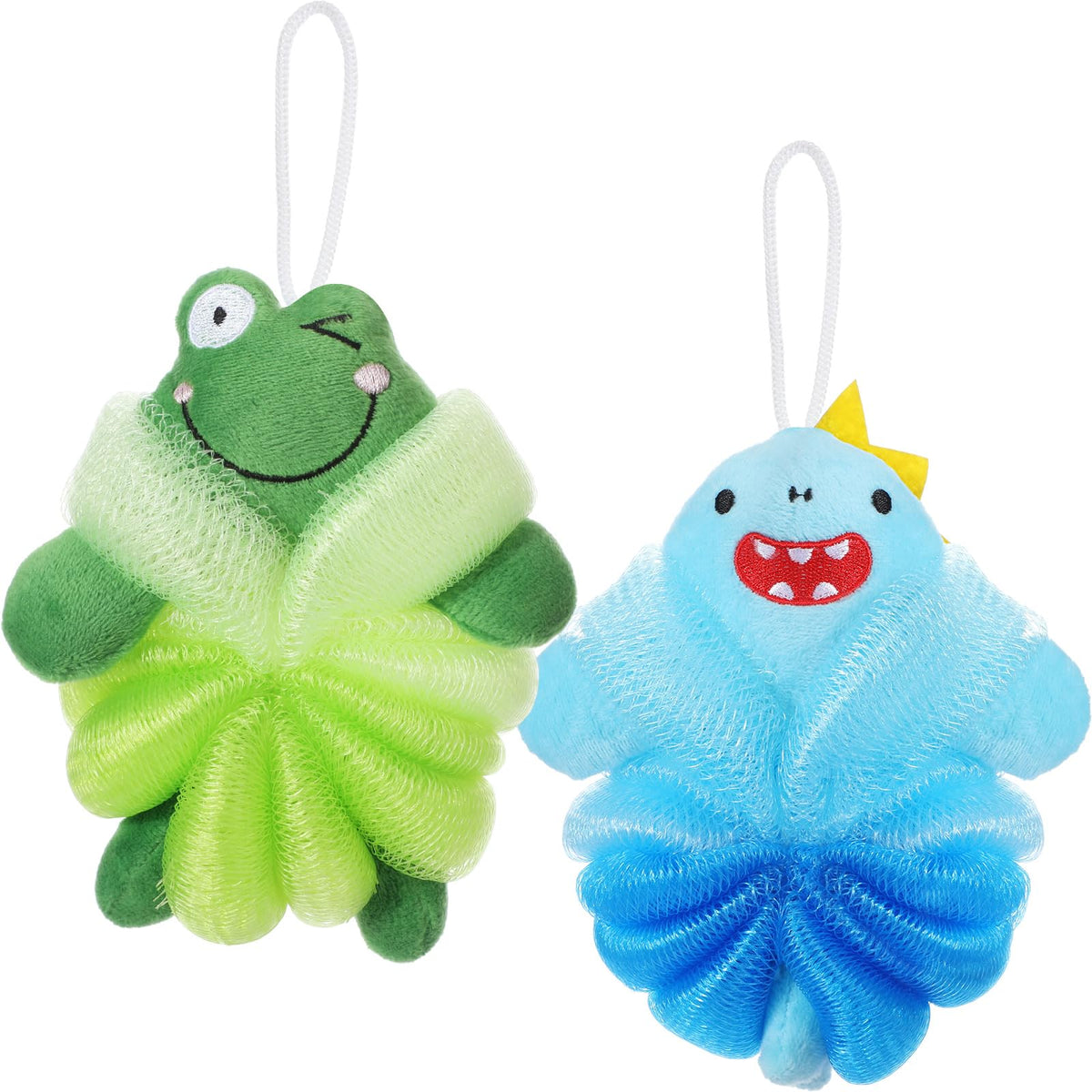 Nuenen 2 Pcs Kids Bath Loofahs, Shark, Monster