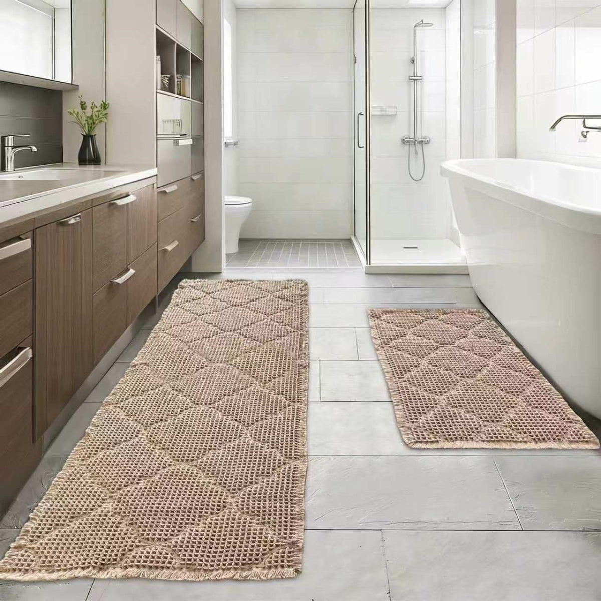 ZALL Tan Waffle Bath Mat,Super Absorbent Non Slip Bathroom Rug,Brown 18x30inch,Machine Washable Ultra Soft Floor Mats