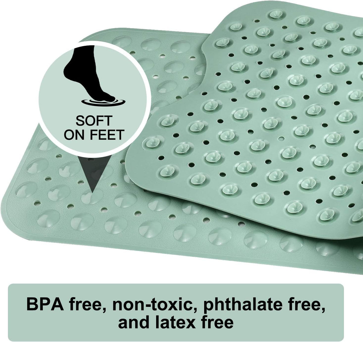 YINENN Bath and Shower Safety Mats 40x16 inch, Non Slip with Suction Cups for Bathroom Stall and Tub Floor, Extra Large and Machine Washable, Drain Holes Keep Bathtub Clean, Light Green