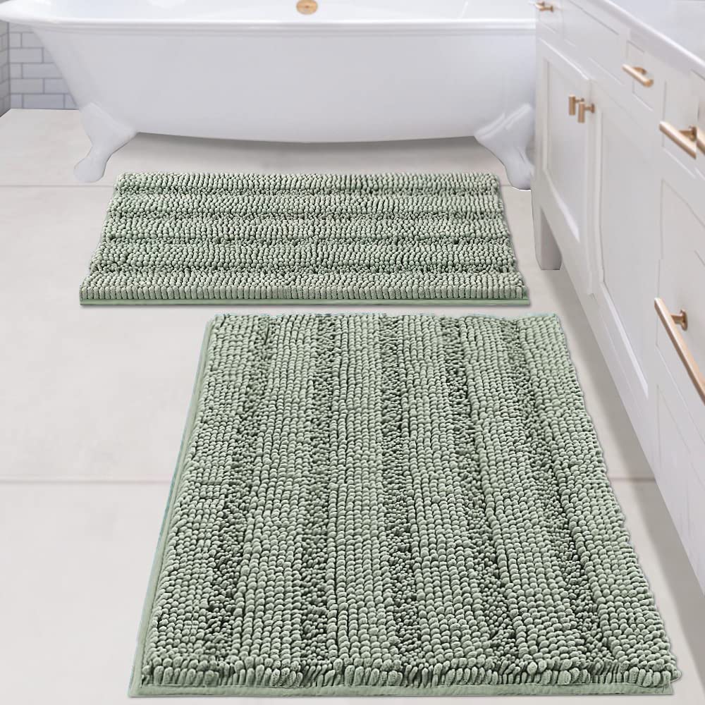 H.VERSAILTEX Grey Bathroom Rug Set Bath Mats, 2 Piece Bath Rugs Non Slip Thick Soft Chenille Striped Bath Rug Set, Bath Mats for Bathroom Sets (Grey, 20" x 32"/17" x 24")