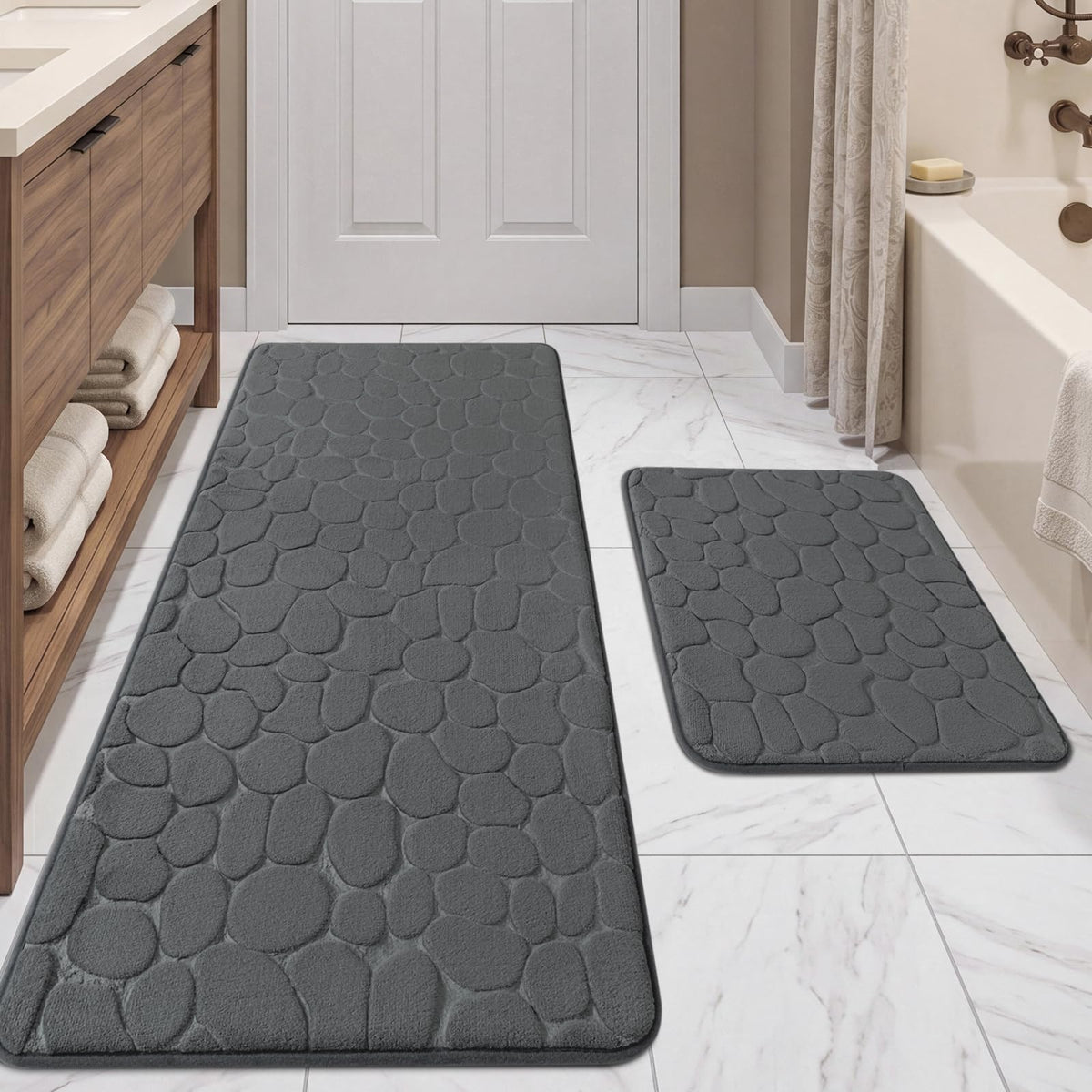 YIHOUSE Bathroom Mat Rug, Memory Foam Bath Mat, Non-Slip Bathroom Floor Mats, Cobblestone Bath Mats Absorbent Bath Rugs Washable Quick Dry (17x24,Dark Gray)