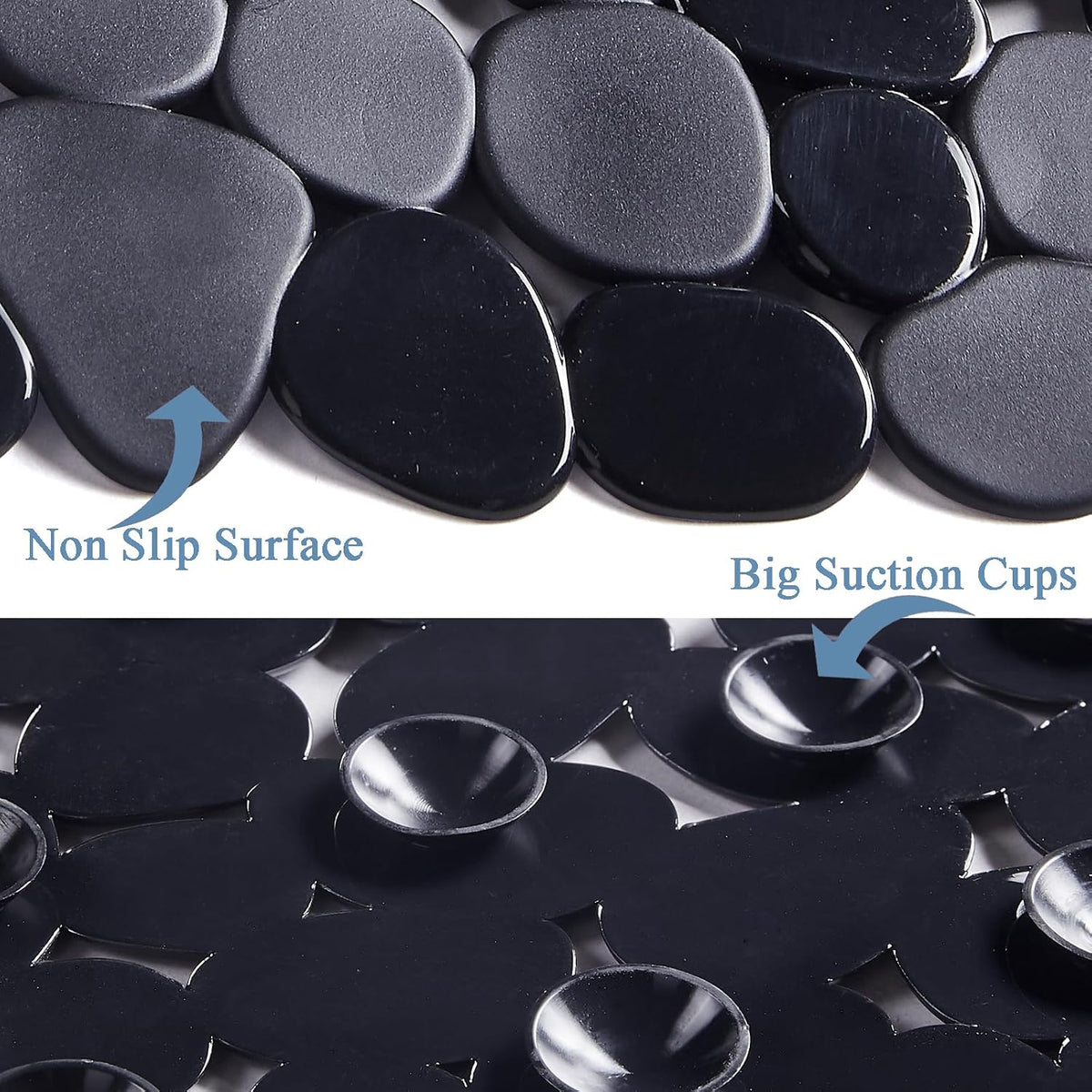 Webos Bath Shower Mat Non Slip: Extra Large Pebble Bathtub mat for Families, Anti Slip Shower Matt with Drain Holes Suction Cups Tub Mat - 16 X 40 Inch Black