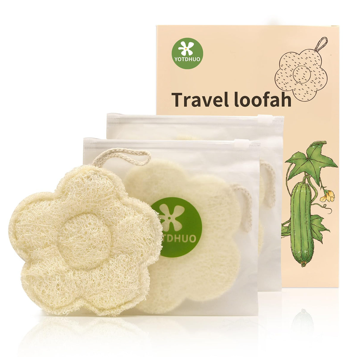 Travel Loofah Made from Real Egyptian Shower Loofah Spong Natural,Rough,Exfoliating,Quick-Drying,Lightweight,Rich Foam,Designed for Travel Convenient to Pack and Carry(2pack)