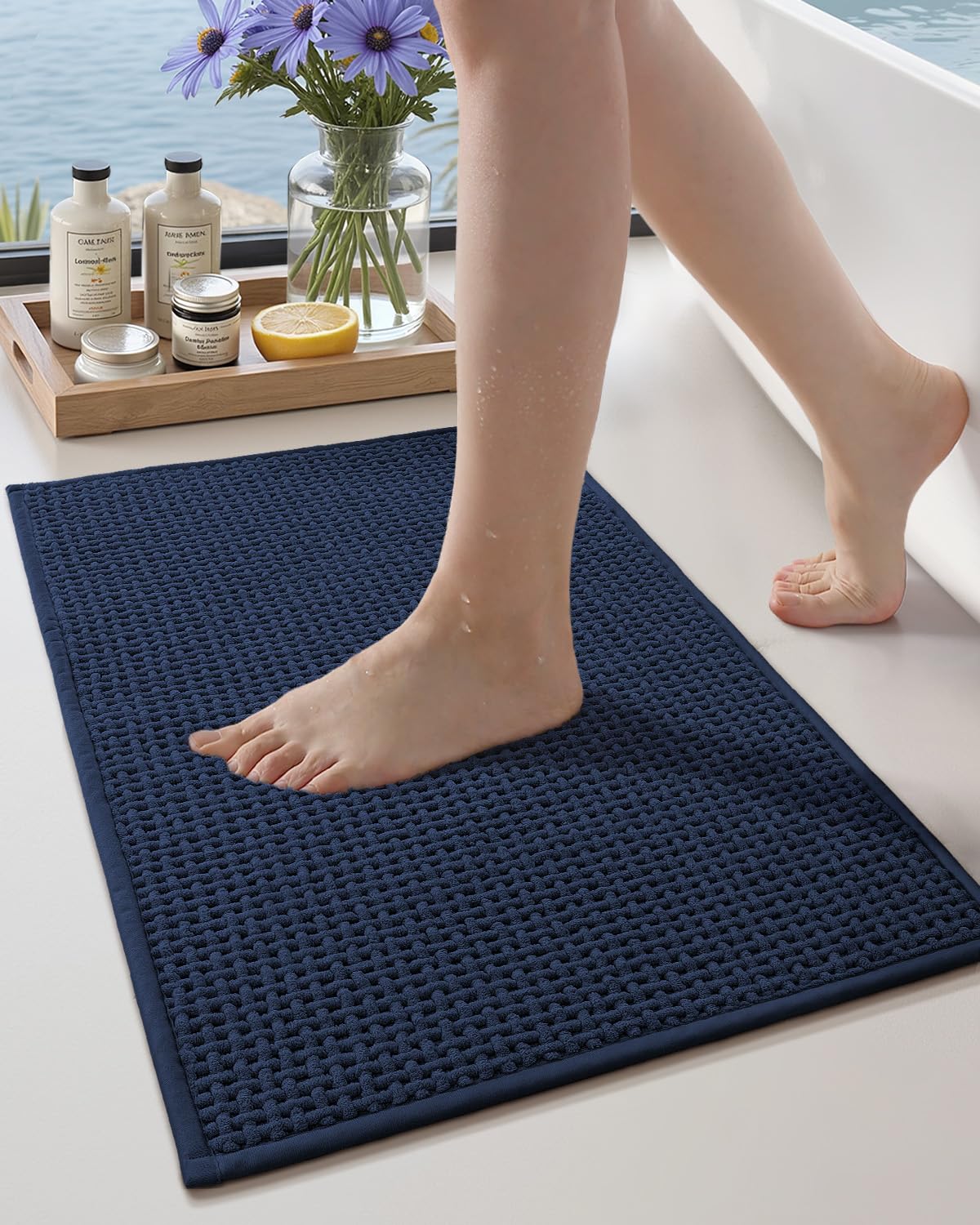 Color&Geometry Beige 30x17 Waffle Bath Mat, Rubber Non Slip Bathroom Rug