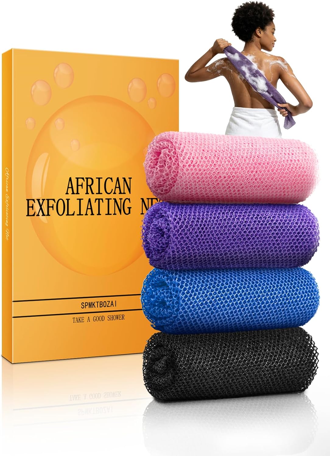SPMKTBOZAI 4 Pack African Net Sponge, African Exfoliating Net for Body